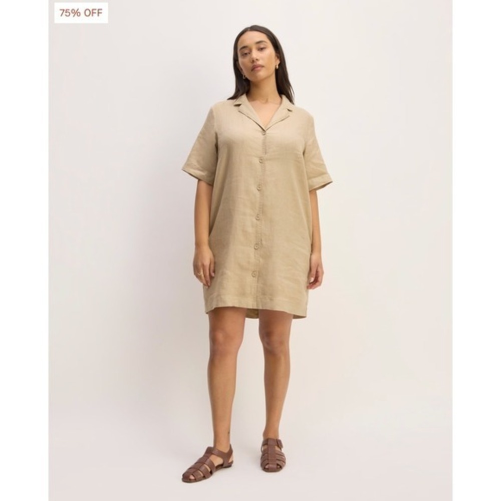 NWT Everlane The Linen Short-Sleeve Shirt Dress – Khaki – Size‎ S